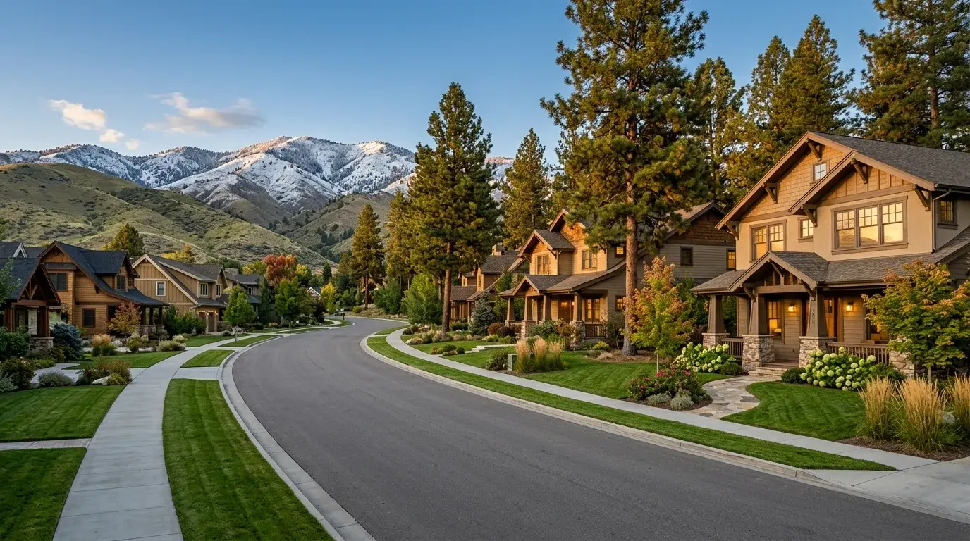 Residential street in Boise, Idaho where Boise Gutter Guards installs and services seamless aluminum gutters