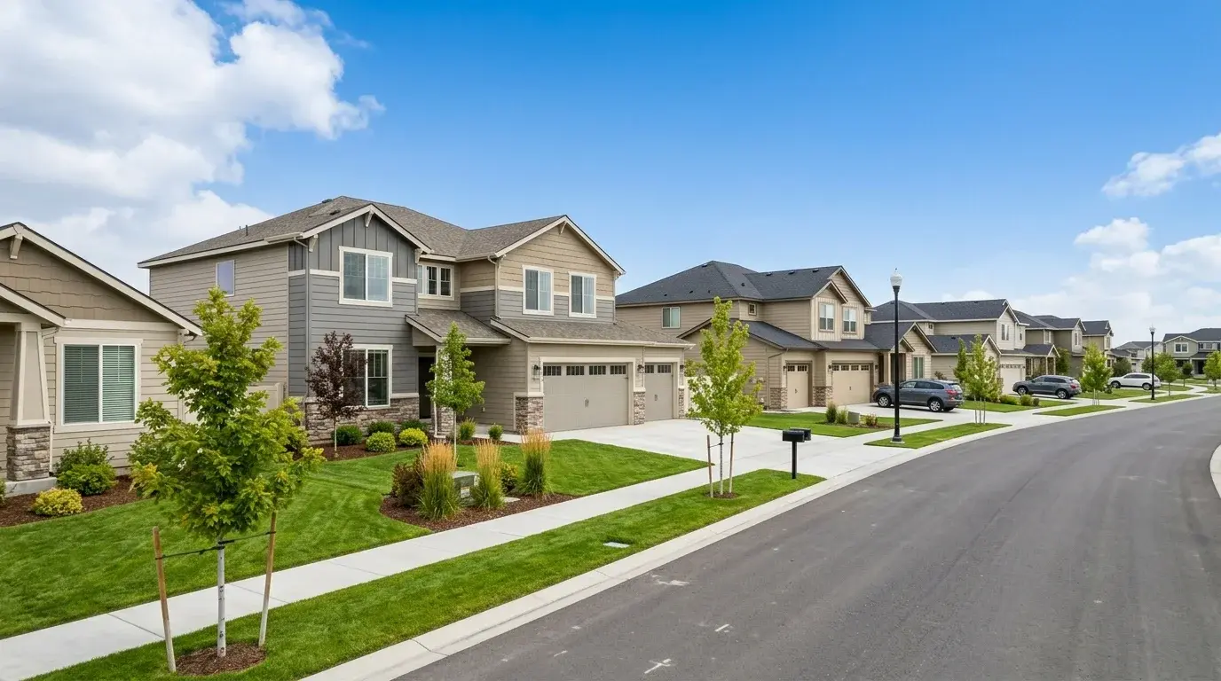 Residential street in Meridian, Idaho where Boise Gutter Guards installs and services seamless aluminum gutters