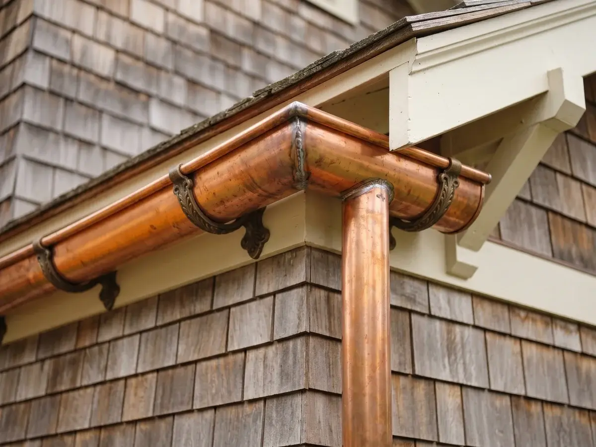 Copper Gutter Installation in the Treasure Valley — Boise Gutter Guards crew working on a residential home